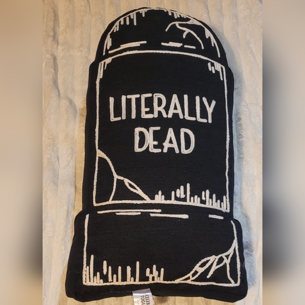Celebrate Together Black and White 'Literally Dead' Tombstone Plush Pillow-Large